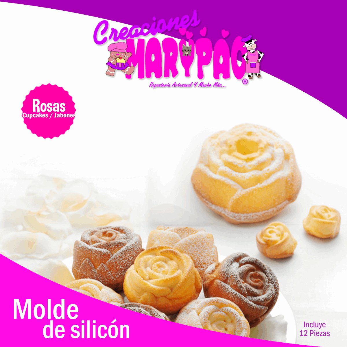 Capacillos De Silicón Rosas Moldes Cupcakes - Creaciones Marypao