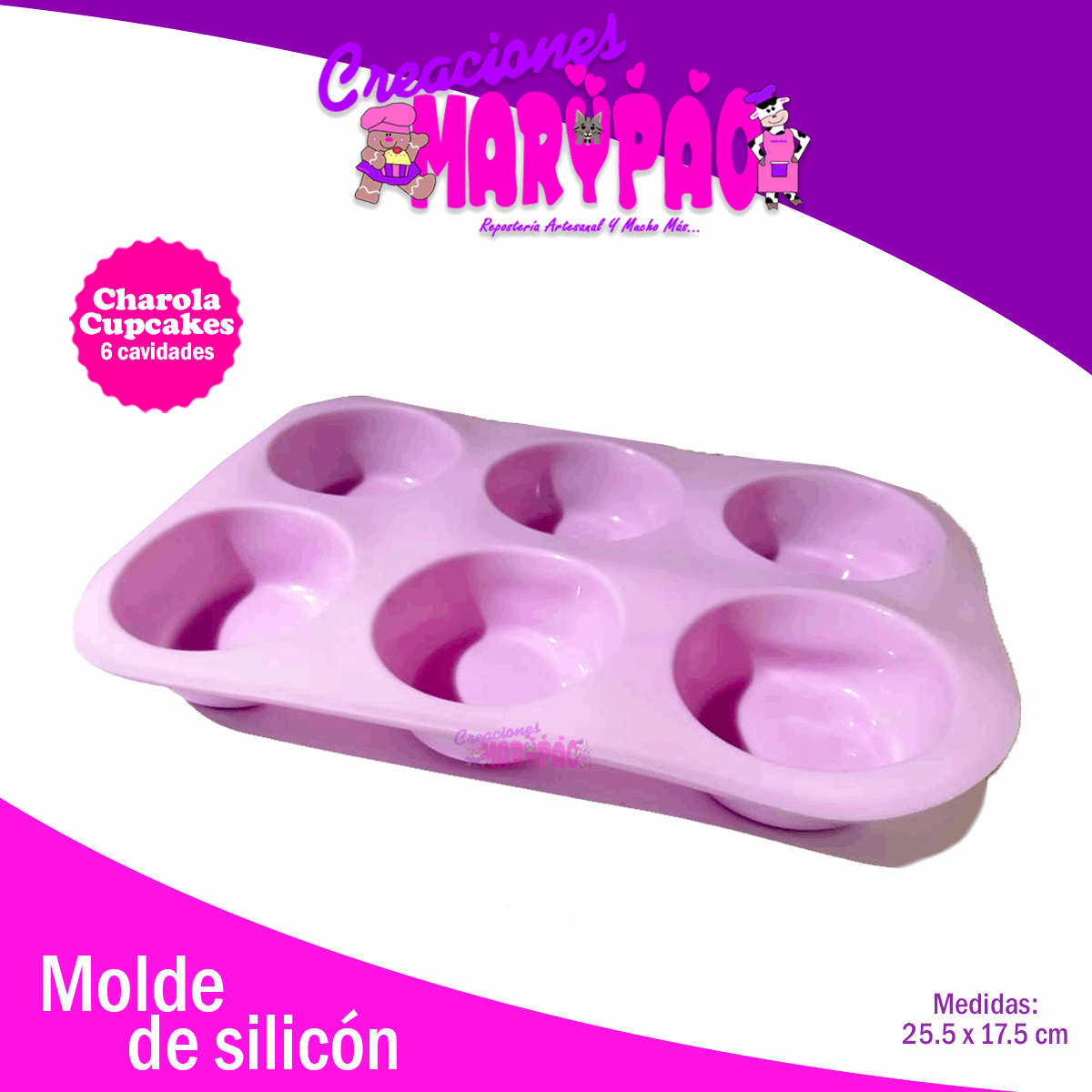 Charola De Silicón Para Hornear Cupcakes 6 Cavidades