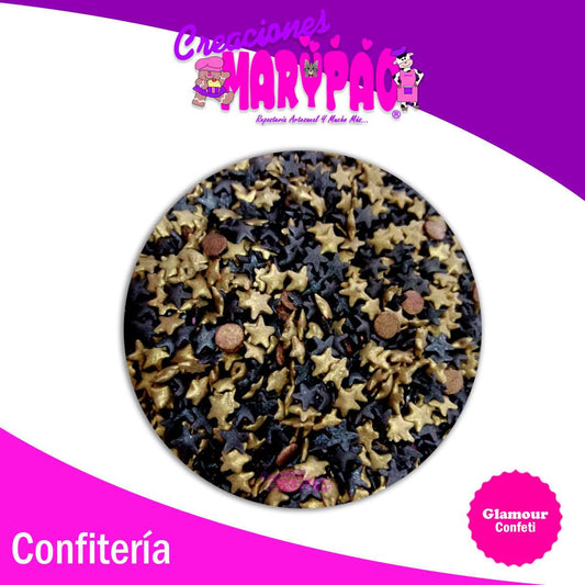 Confeti Comestible Estrellas Glamour Doradas Y Negras