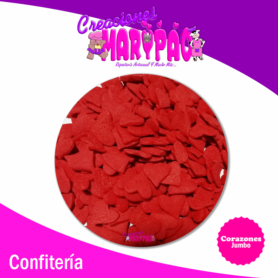 Confeti Comestible Febrero Corazones Rojos Jumbo - Creaciones Marypao