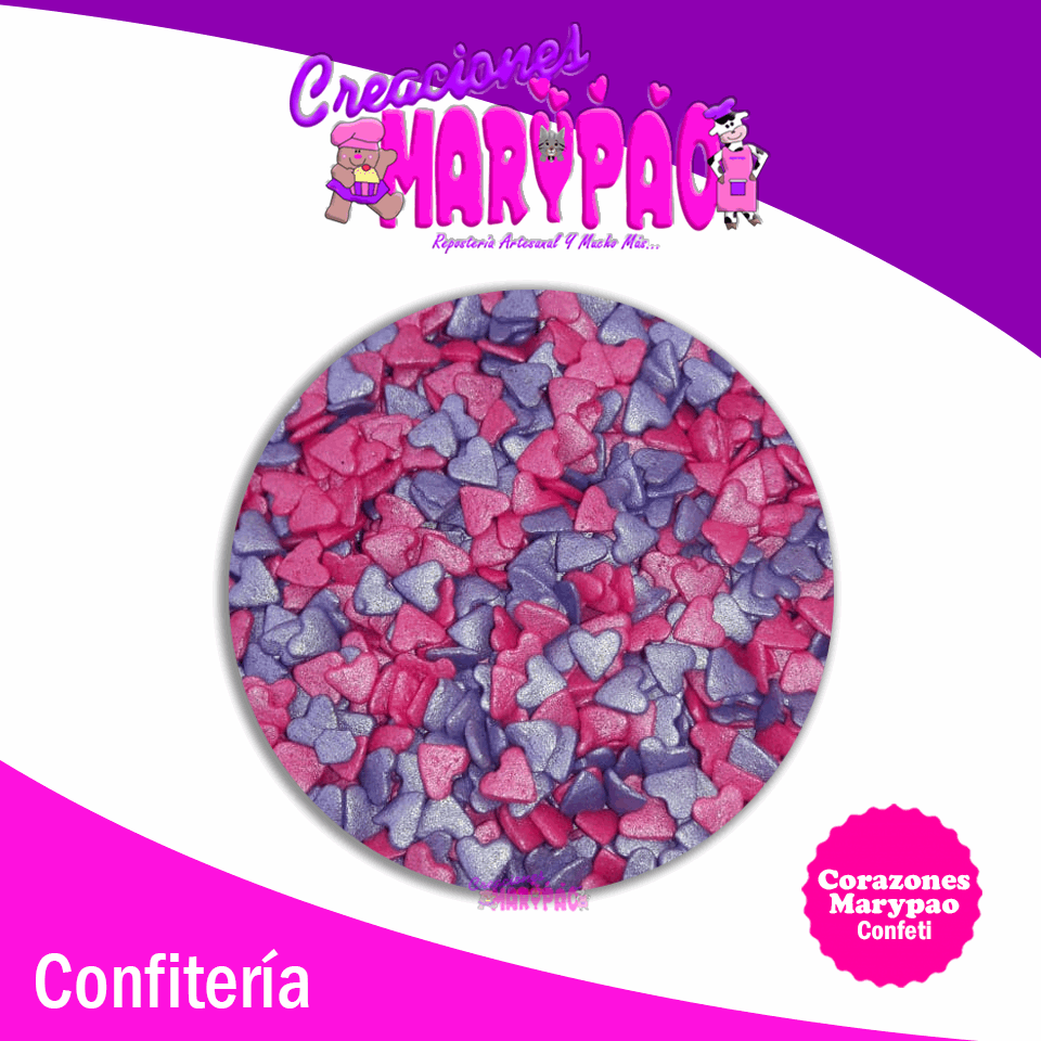 Confeti Comestible Corazones Rosas y Morados Febrero - Creaciones Marypao