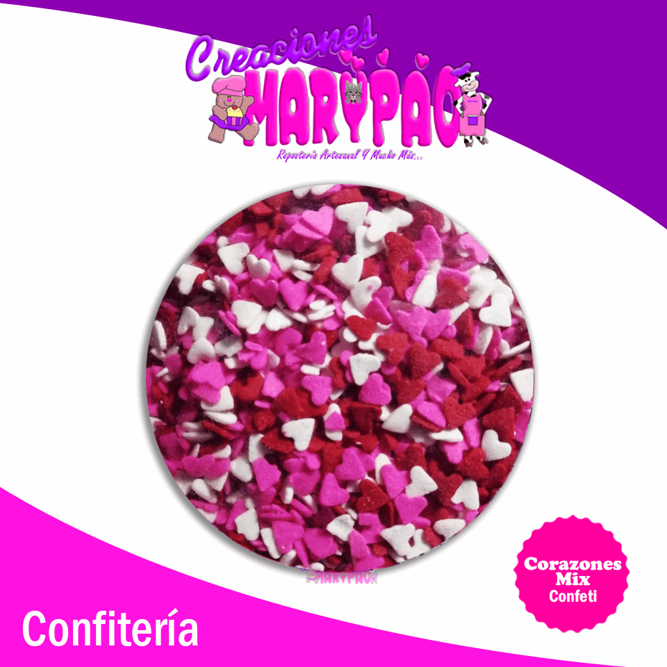 Confeti Comestible Mix Corazones Rojos,  Rosas y Blancos Febrero - Creaciones Marypao