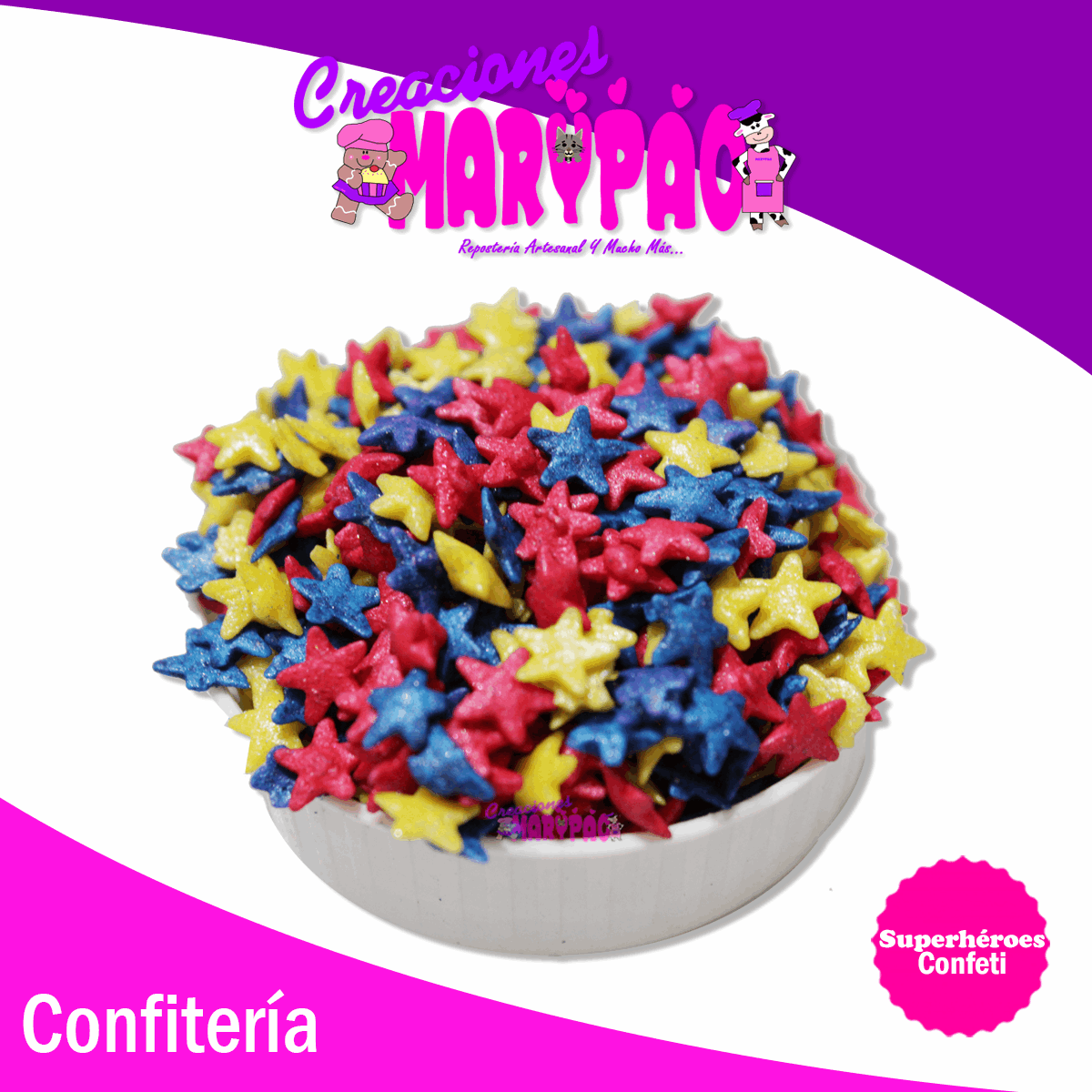 Confeti Comestible Estrellas Y Círculos Superhéroes - Creaciones Marypao