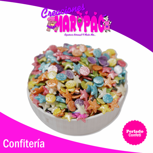 Confeti Comestible Estrellas Y Círculos Colores Pastel Perlados - Creaciones Marypao