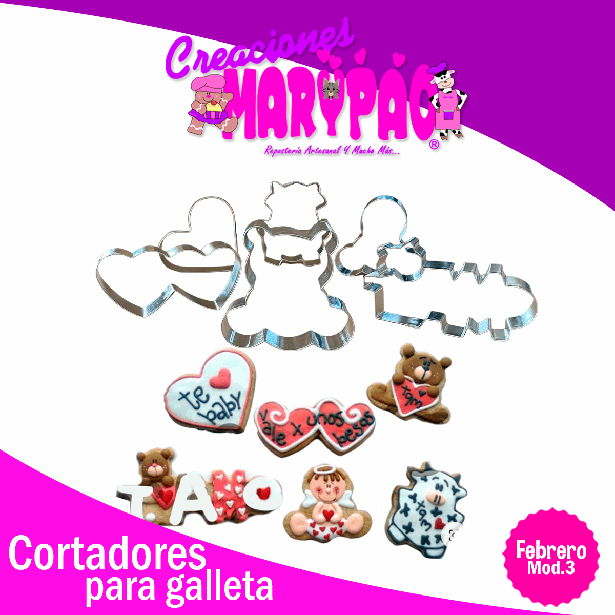 Cortadores Galletas Febrero Modelo 3 Oso Te amo