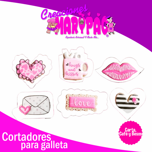 Cortadores De Galletas 14 De Febrero Carta Café y Besos