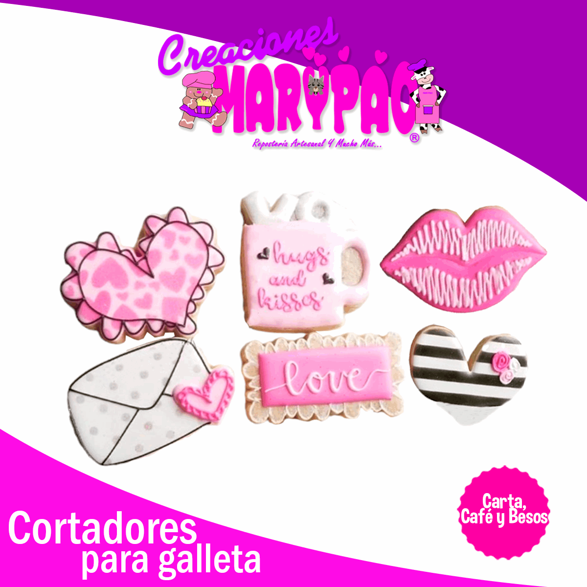 Cortadores De Galletas 14 De Febrero Carta Café y Besos
