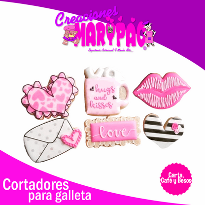 Cortadores De Galletas 14 De Febrero Carta Café y Besos