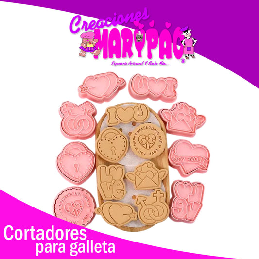 Cortadores De Galletas Febrero San Valentín Texturizadores 8pza