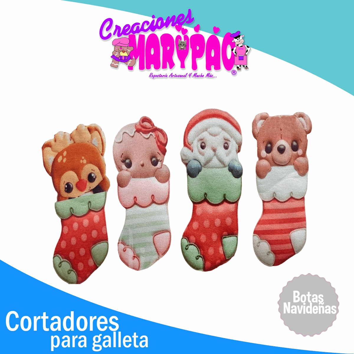 Cortadores De Galletas Bota de Navidad Armable Santa Jengibre Reno Oso