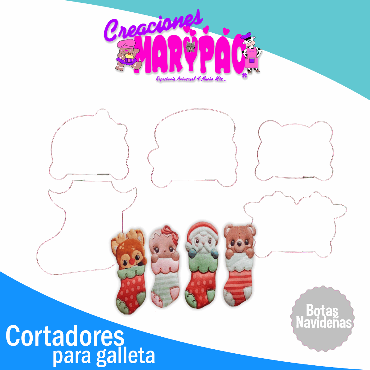 Cortadores De Galletas Bota de Navidad Armable Santa Jengibre Reno Oso