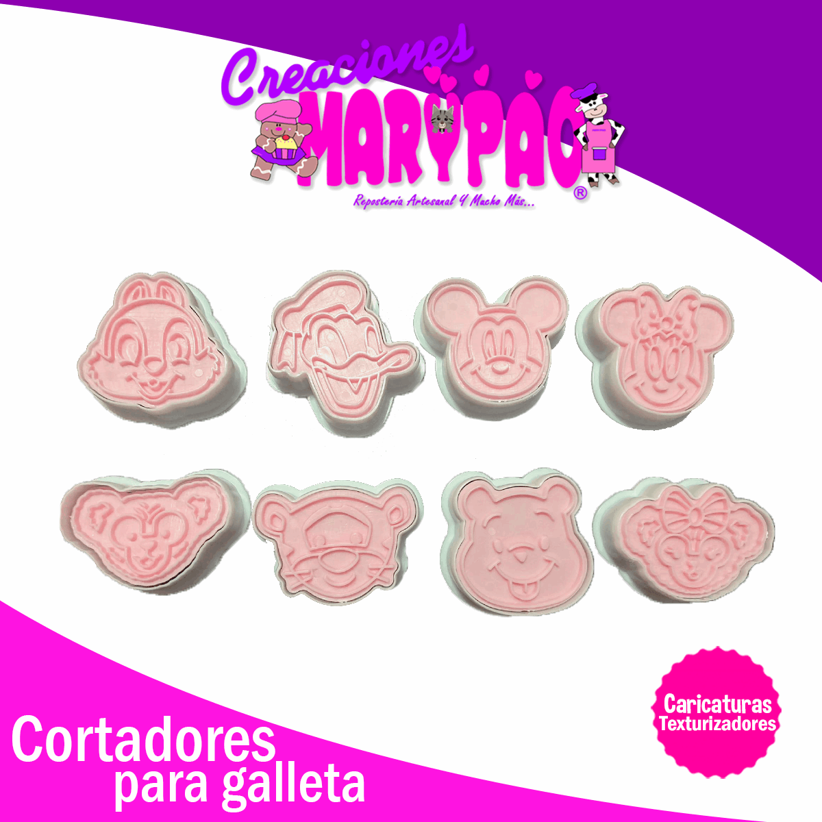 Cortadores De Galletas Disney Caricaturas Texturizadores