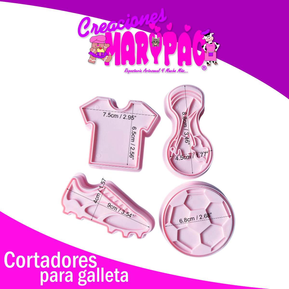 ⚽🍪 Pack de 4 Cortadores Texturizadores de Fútbol – Para Galletas, Fondant y Más 🎉🥅