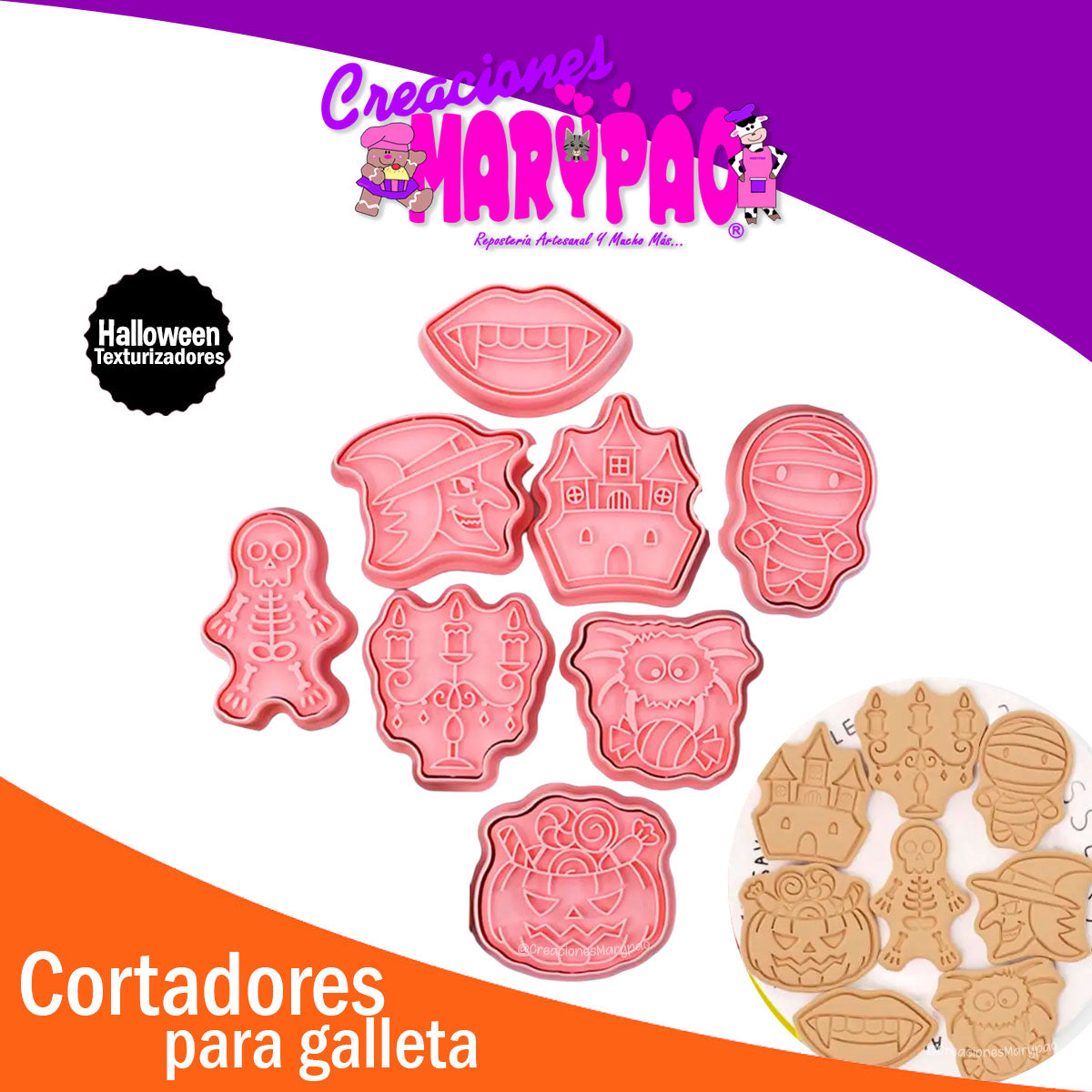 Cortadores De Galletas Halloween Texturizadores Momia 8 Piezas