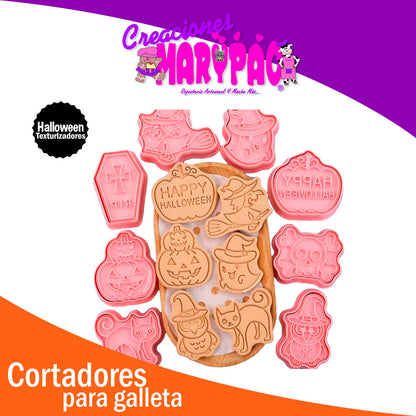 Cortadores De Galletas Halloween Texturizadores Gato 8 Piezas