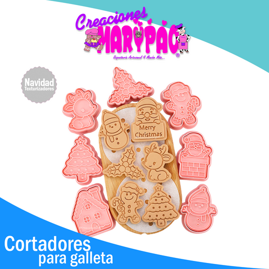 Cortadores De Galletas Navidad Texturizadores 8 Piezas