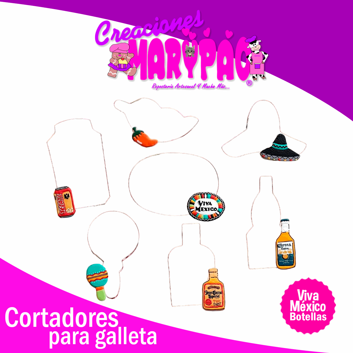 Cortadores De Galletas Viva México Botellas