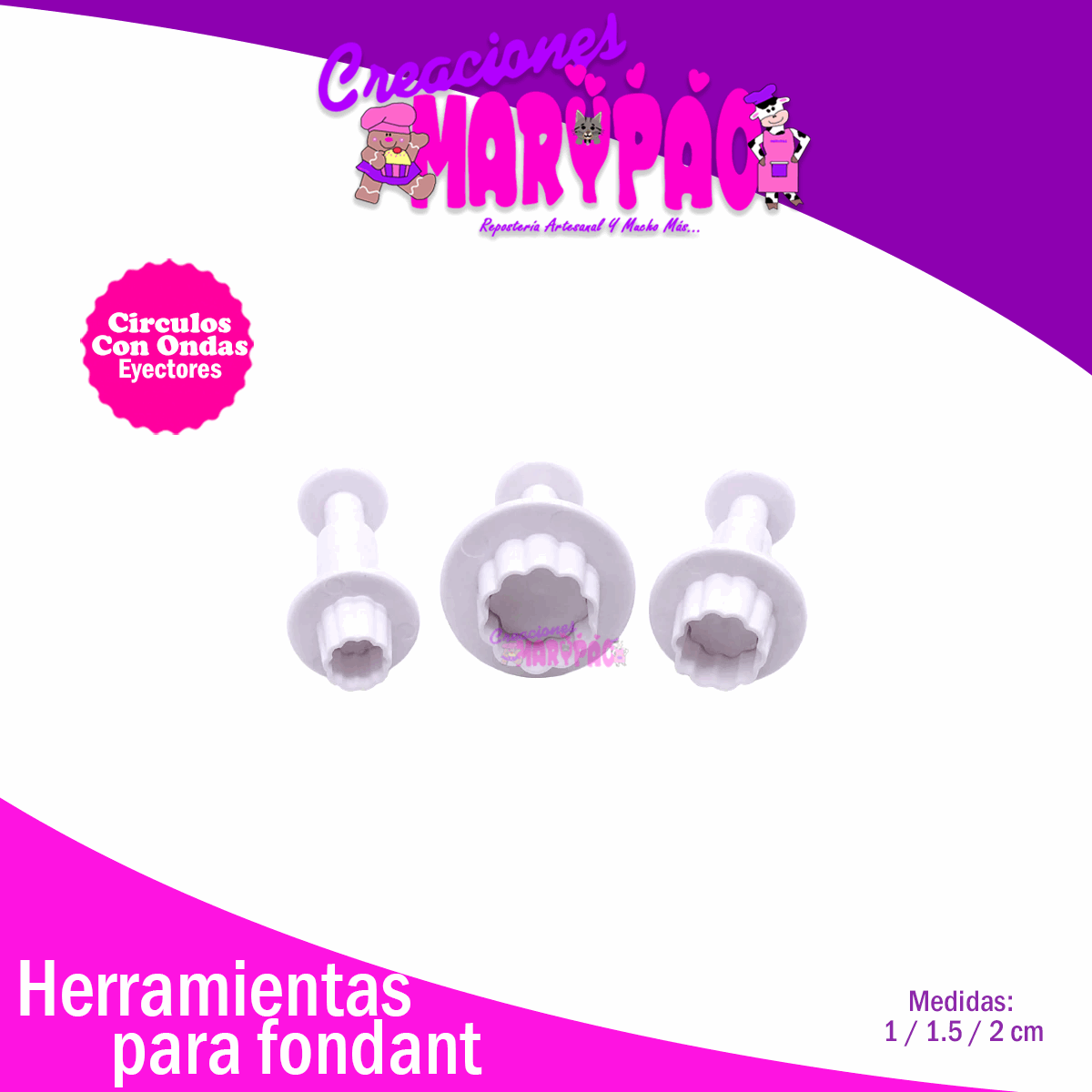 Cortadores Eyectores Círculos Con Ondas / Flor  Mini Fondant