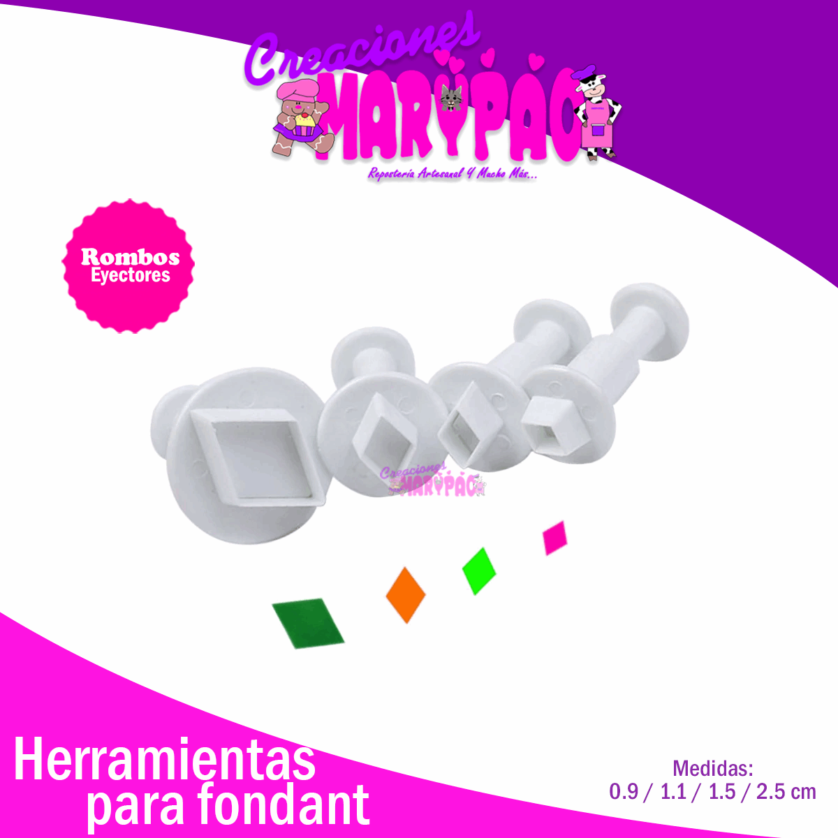 Cortadores Eyectores Rombos Mini Fondant