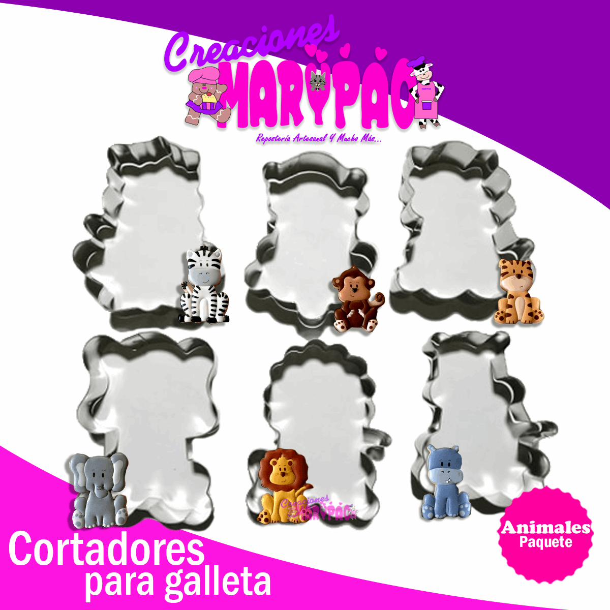 Cortadores Animales Selva 6 Pz - Creaciones Marypao