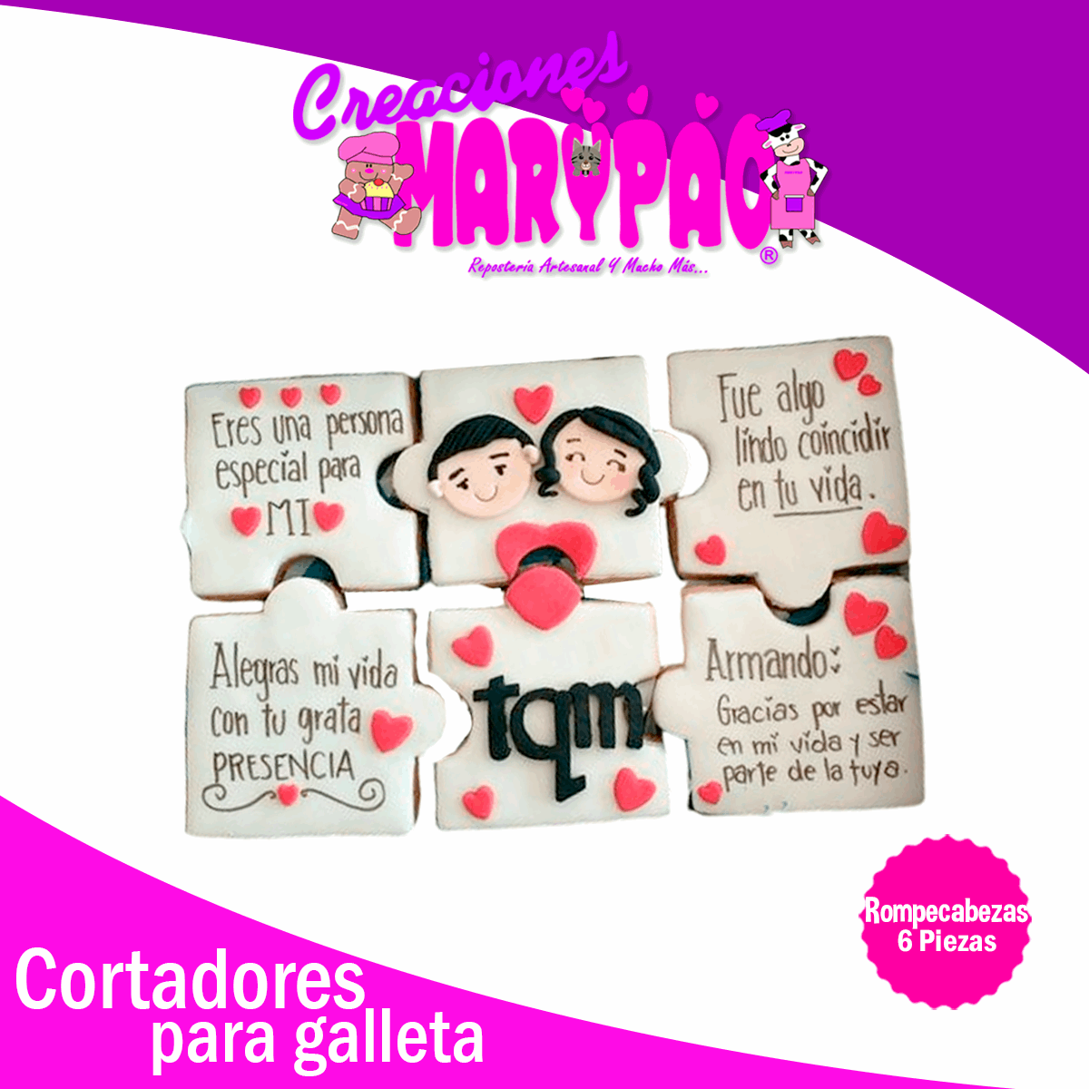 Cortadores Galletas Rompecabezas Febrero Amor Paq 6 Piezas