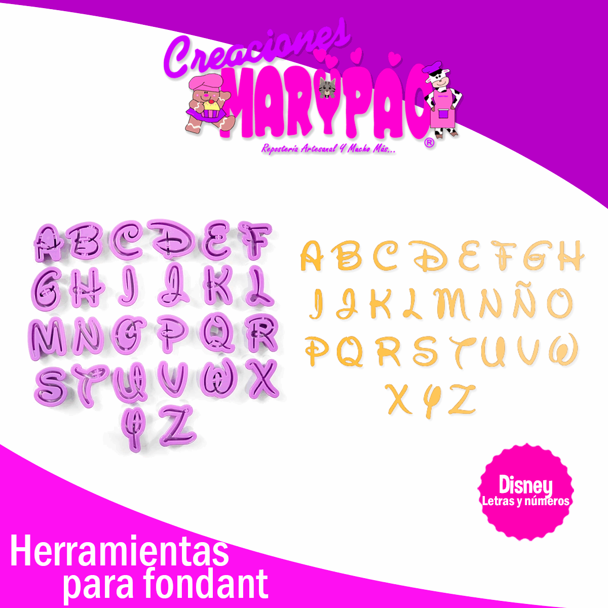 Cortadores Letras y Números Disney Fondant