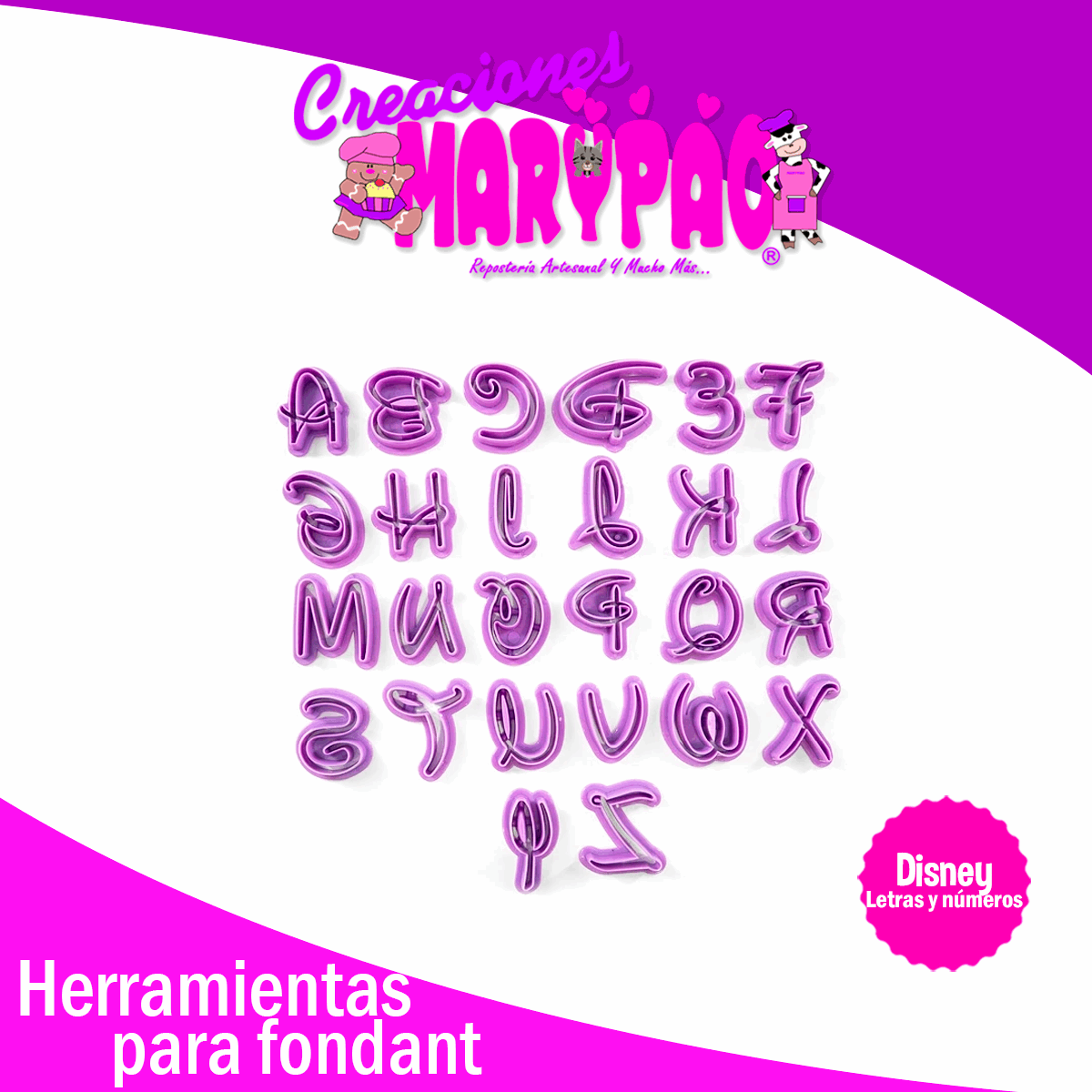 Cortadores Letras y Números Disney Fondant