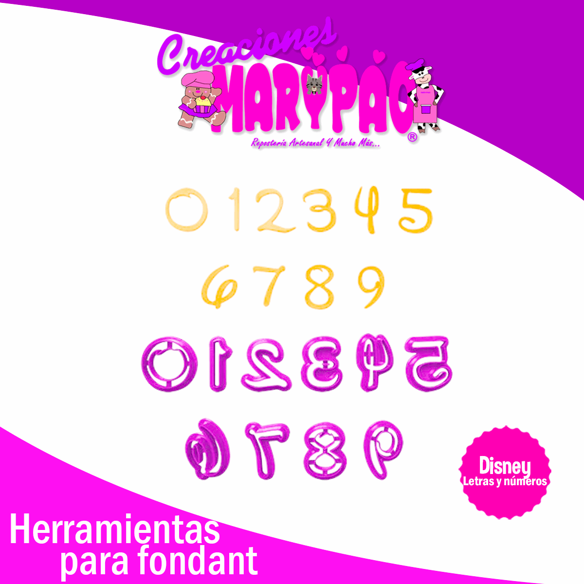 Cortadores Letras y Números Disney Fondant