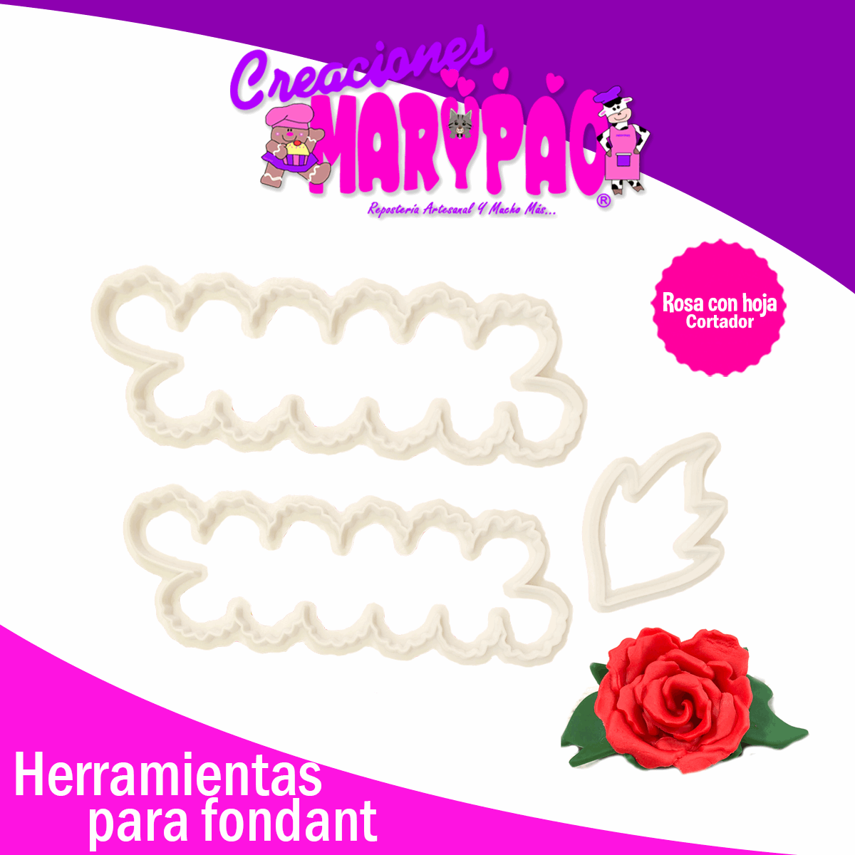 Cortador Para Rosas Con Hojas Para Fondant Pasta Flexible