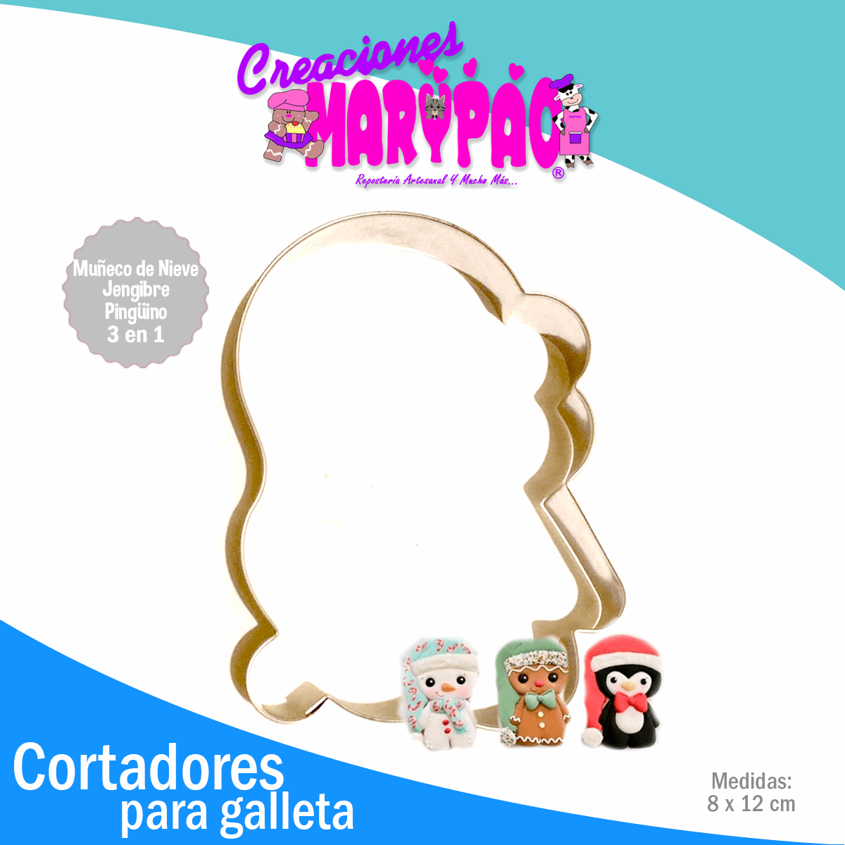 Cortador De Galletas Navidad 3 en 1- Jengibre Muñeco De Nieve y Pingüino