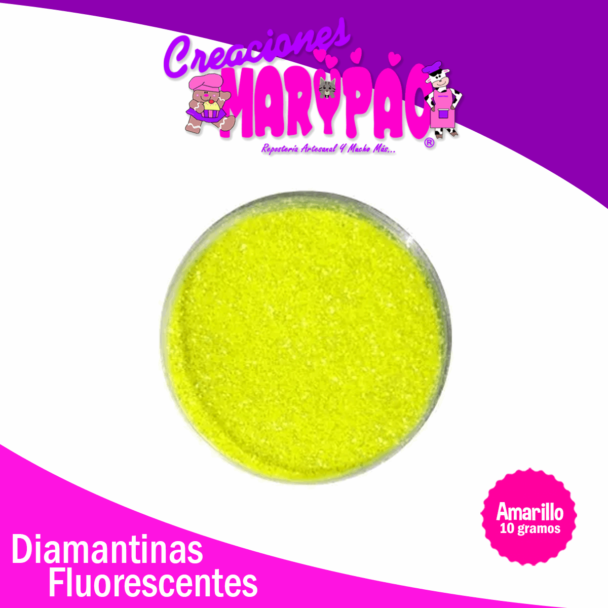 Diamantina Comestible Amarillo Fluorescente 10 gramos