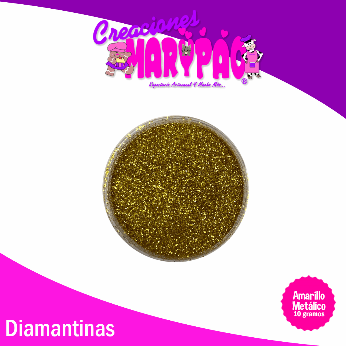 Diamantina Comestible Amarillo Metálico 10 gramos