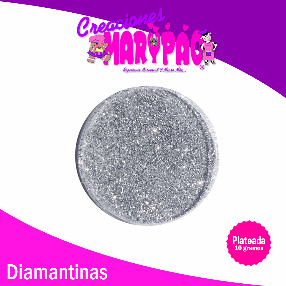 Diamantina Comestible Plateada Premium Plata 10 gramos