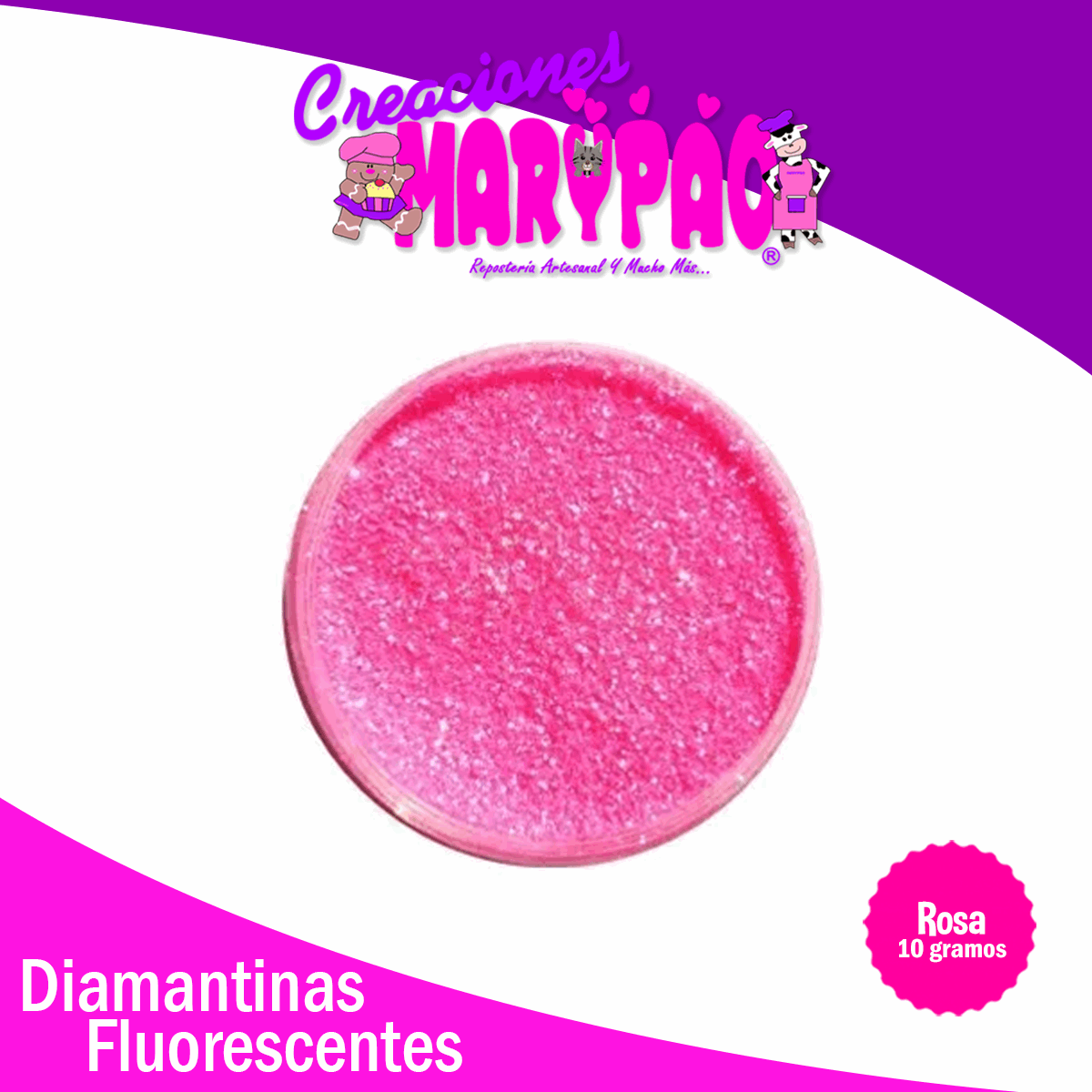 Diamantina Comestible Rosa Fluorescente 10 gramos