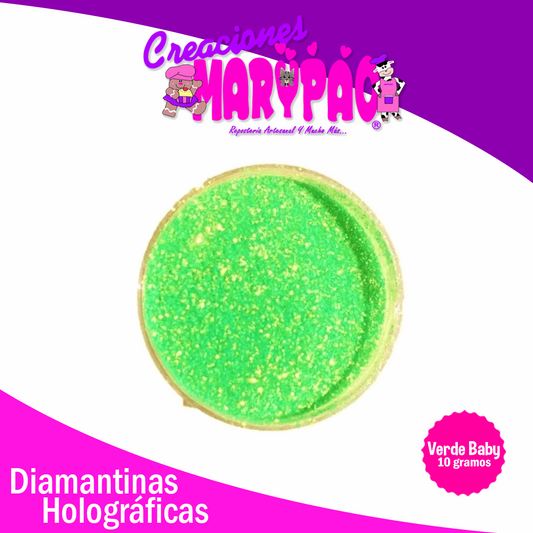 Diamantina Comestible Holográfica Verde Baby 10 gramos