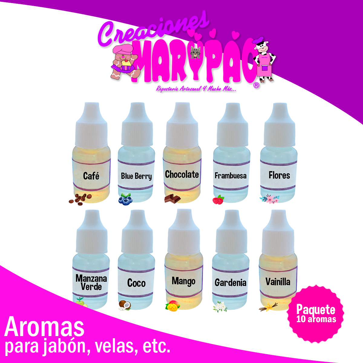 Paquete 10 Esencias De 10 Ml Para Jabones, Velas, Etc.