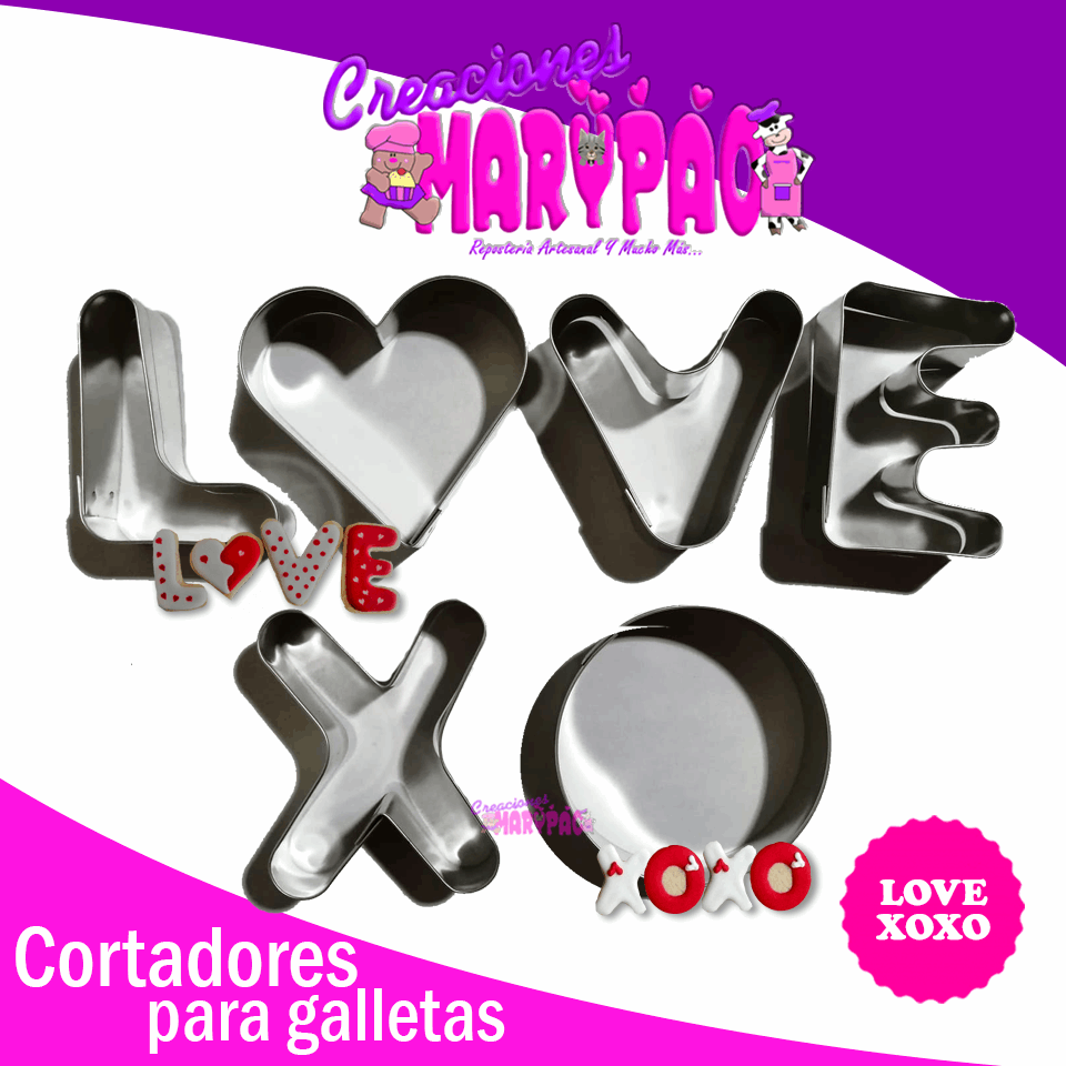 Cortadores Galletas Love XOXO - Creaciones Marypao