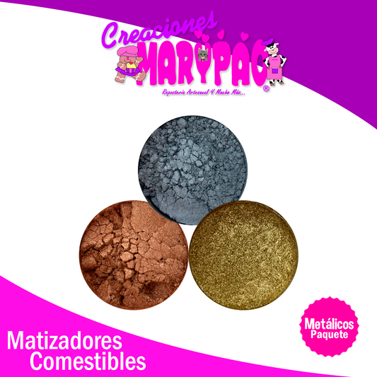 Kit Matizadores Comestibles Dorado Plata Cobre Metálicos