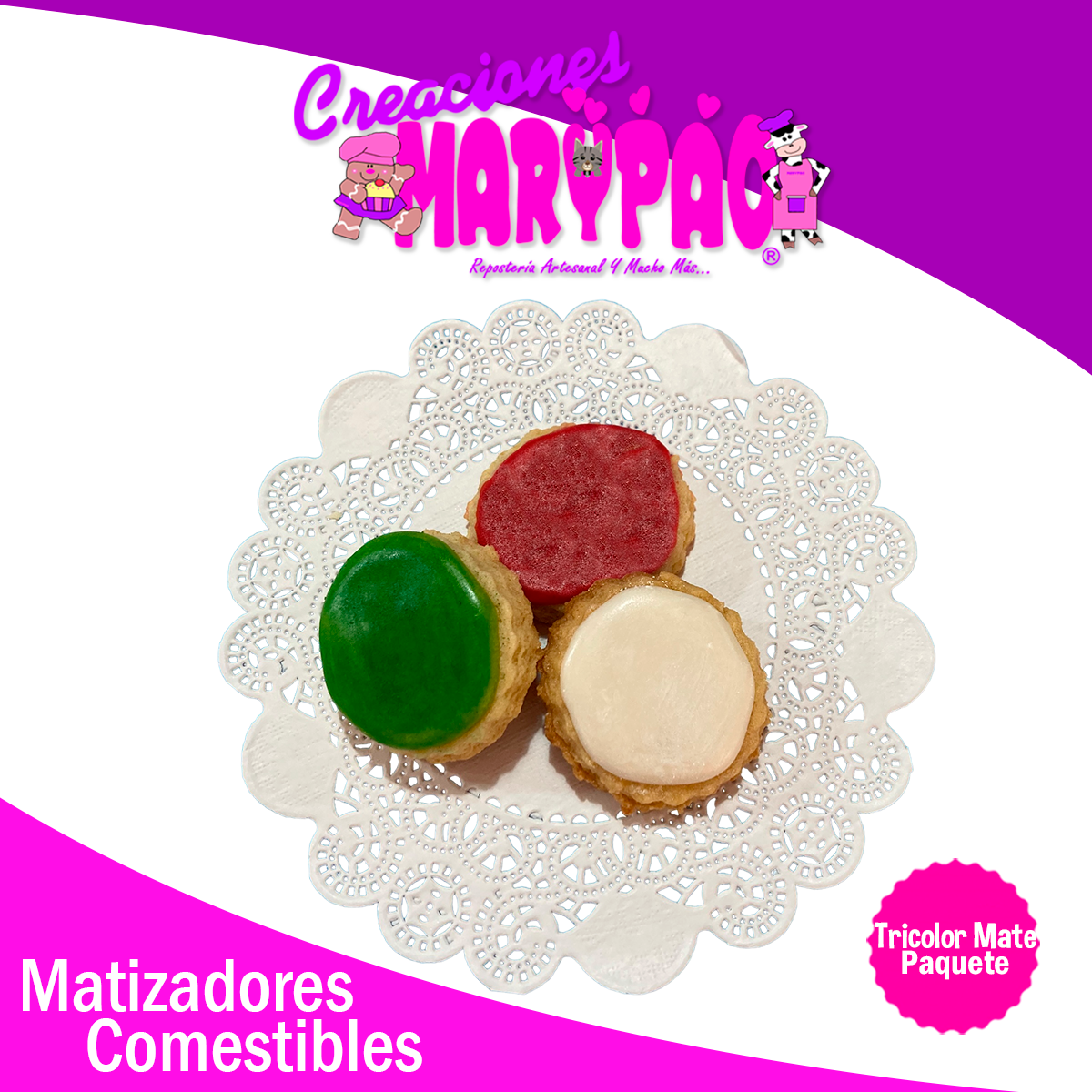 Kit Matizadores Comestibles Mate Tricolor Verde Blanco y Rojo