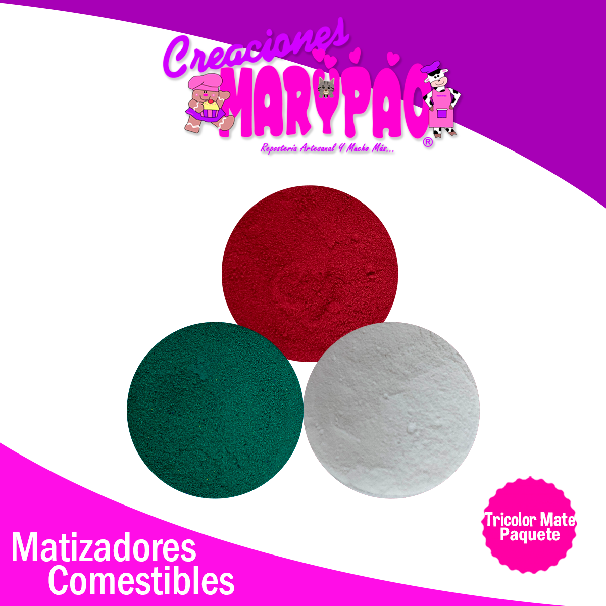 Kit Matizadores Comestibles Mate Tricolor Verde Blanco y Rojo