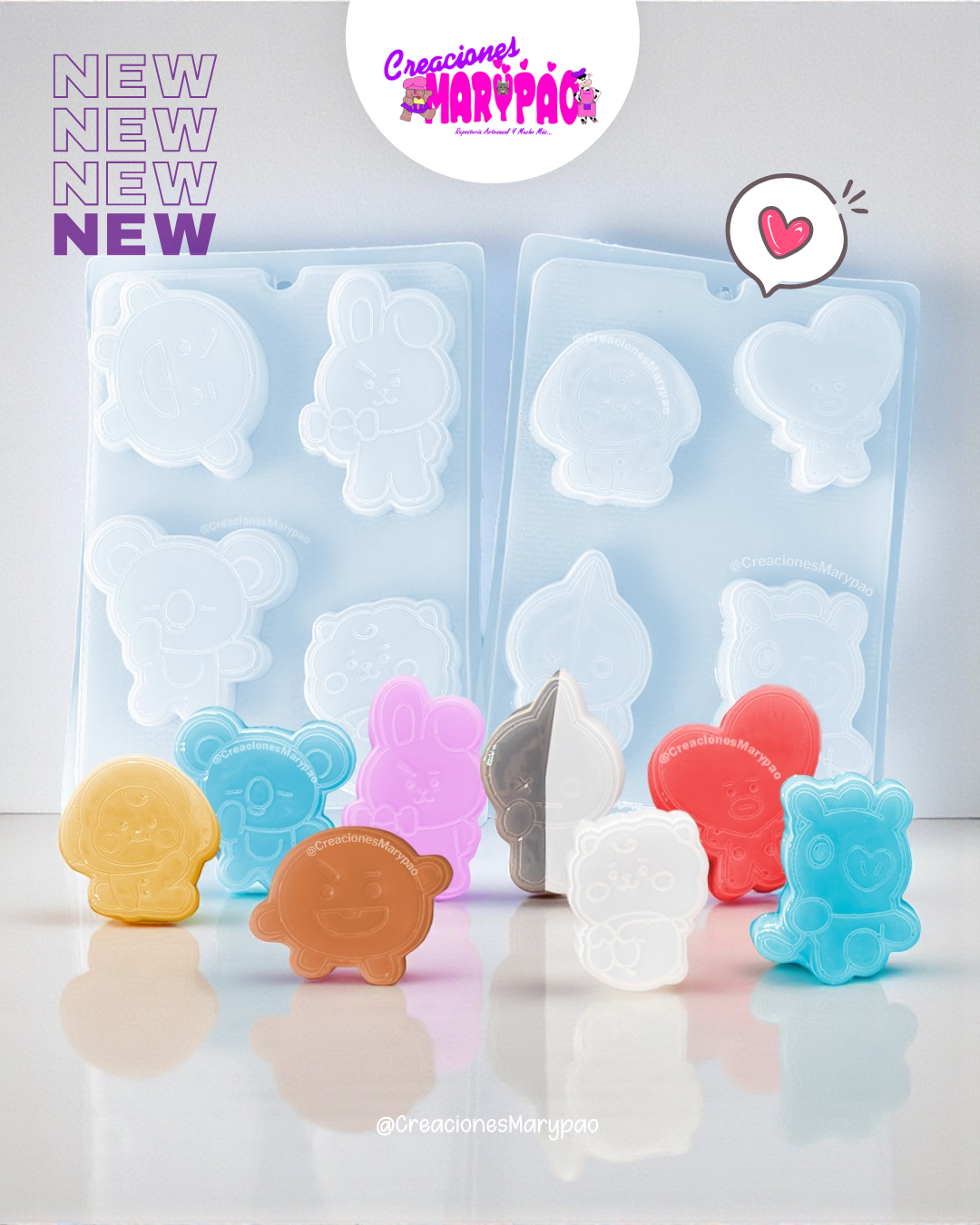 Moldes BTS Mascotas Yesitos Gelatinas Y Más Fanart Pack 2 pzas✨
