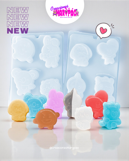 Moldes BTS Mascotas Yesitos Gelatinas Y Más Fanart Pack 2 pzas✨