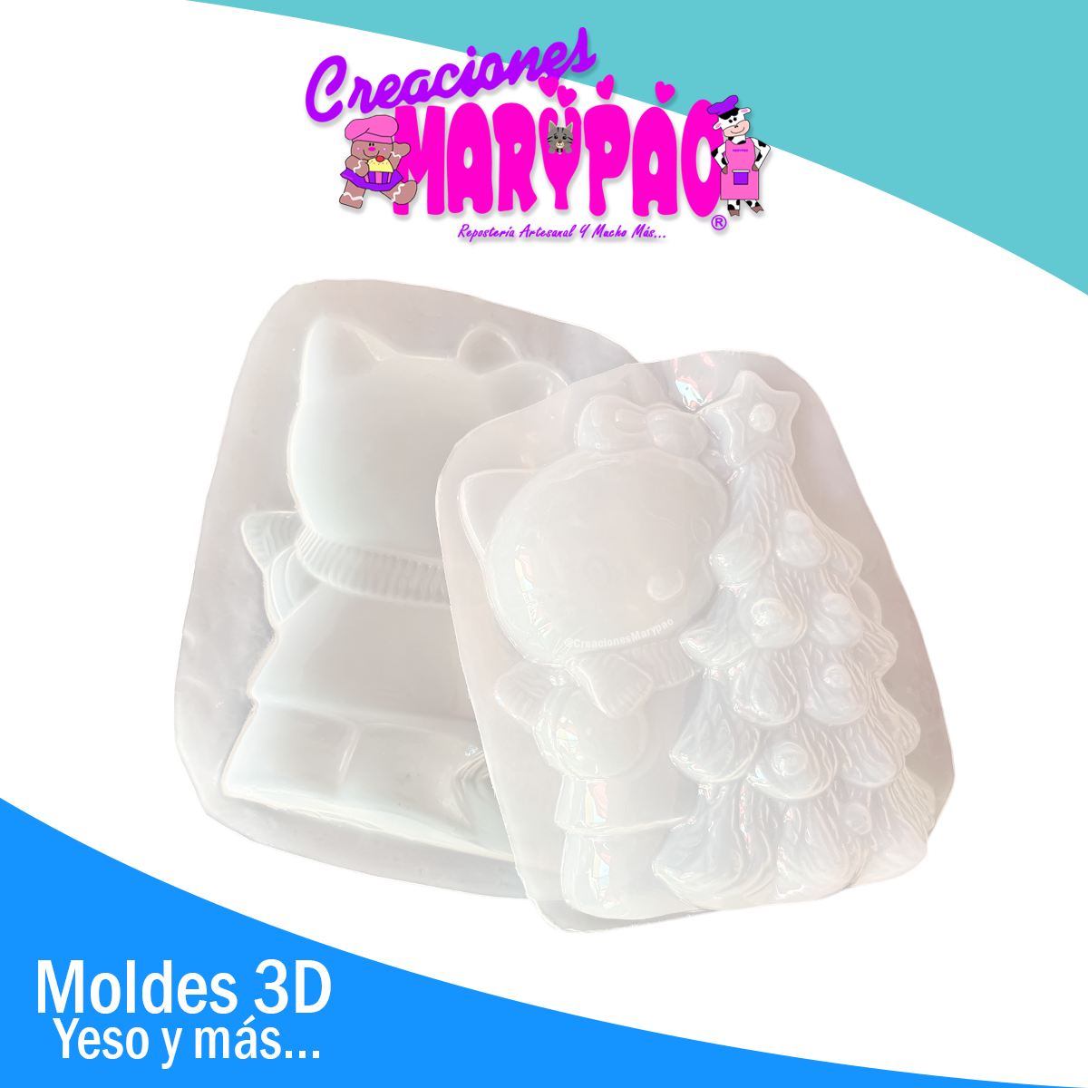 🎀 Molde Para Alcancía De Yeso Kitty con Árbol de Navidad 🎄