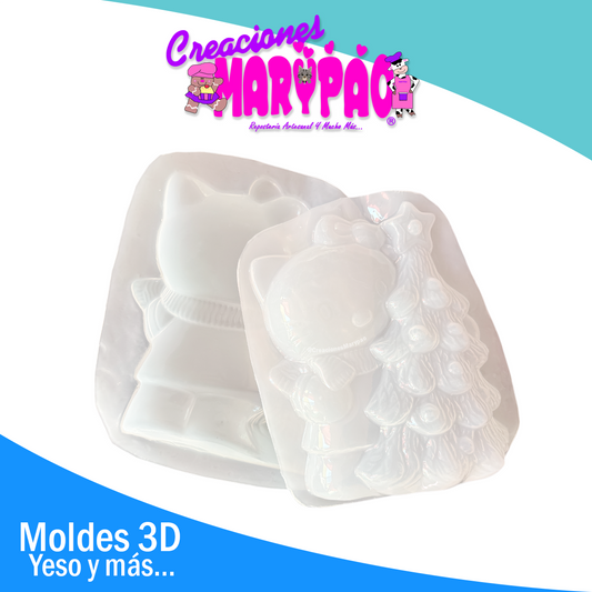 🎀 Molde Para Alcancía De Yeso Kitty con Árbol de Navidad 🎄