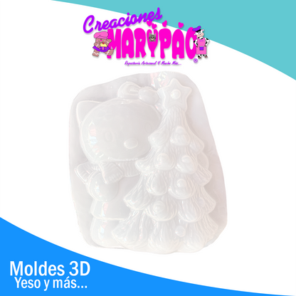 🎀 Molde Para Alcancía De Yeso Kitty con Árbol de Navidad 🎄