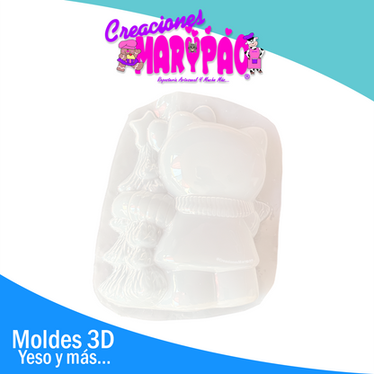 🎀 Molde Para Alcancía De Yeso Kitty con Árbol de Navidad 🎄