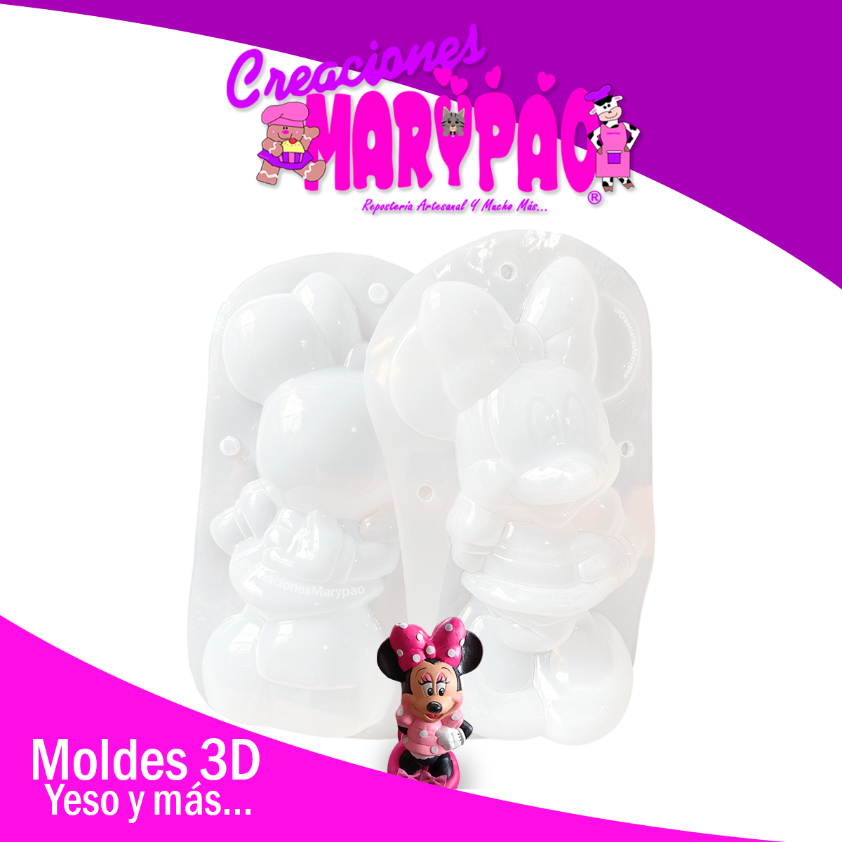🐭Molde Para Alcancía de Yeso Minnie (Nuevo diseño mejorado, 32 cm)🎀