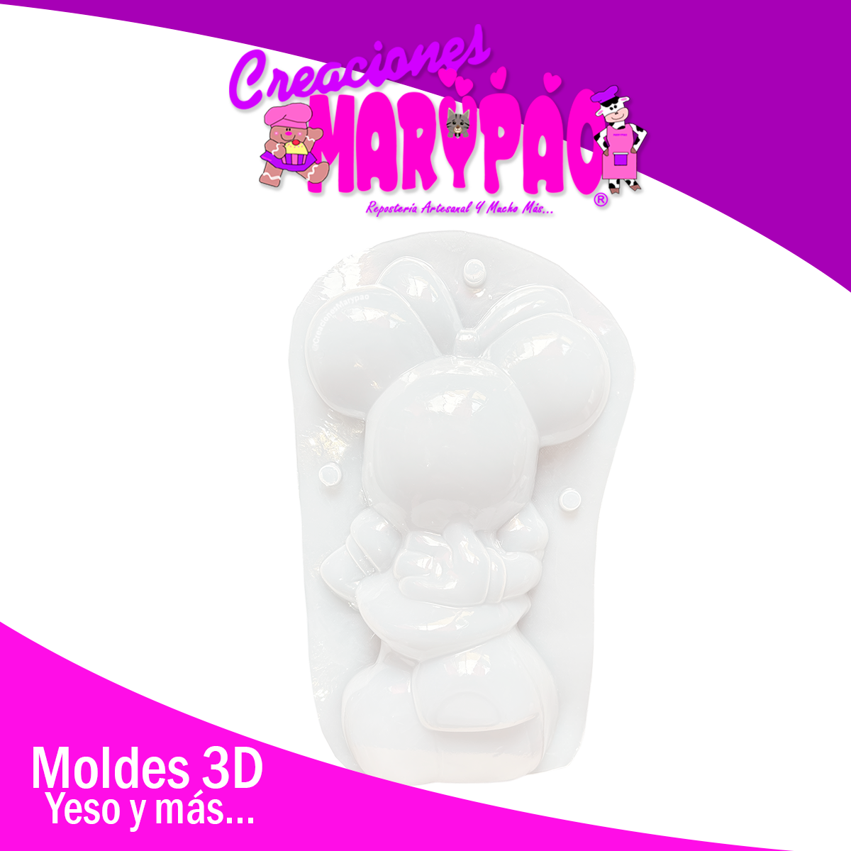 🐭Molde Para Alcancía de Yeso Minnie (Nuevo diseño mejorado, 32 cm)🎀