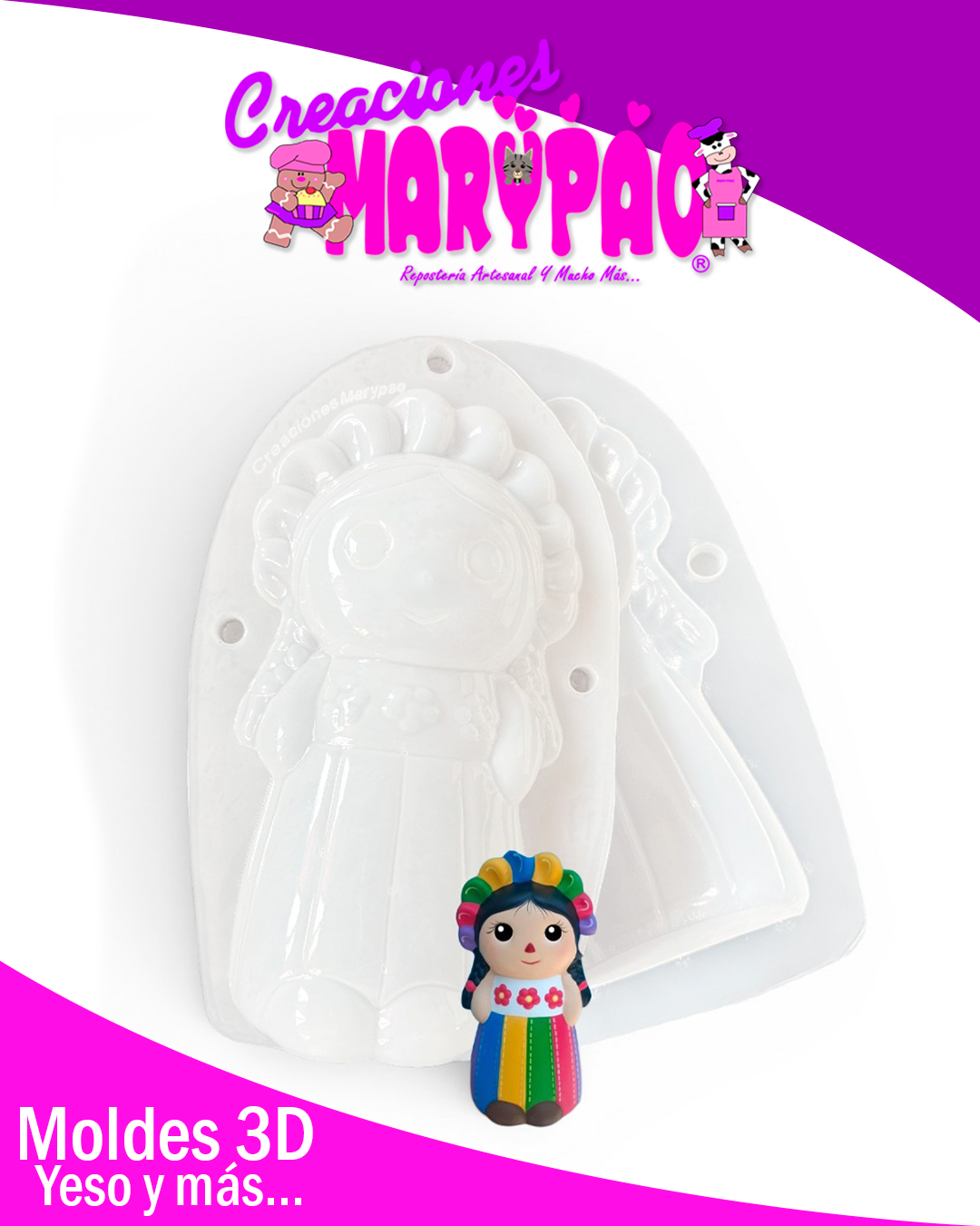 Molde Para Alcancía de Yeso Muñeca Lele y Panchito 💚🤍❤️