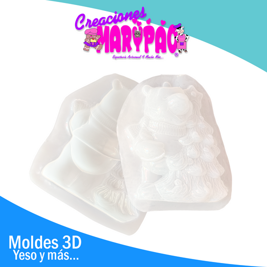 🍯 Molde Para Alcancía De Yeso Pooh con Árbol de Navidad 🎄